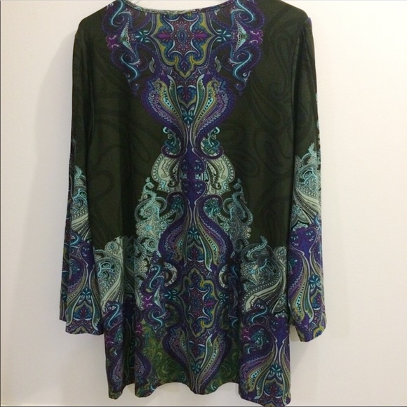 Boho chic bell sleeve peacock colored top size L - Picture 6 of 8